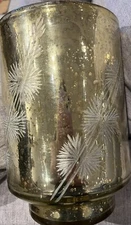 1 West Elm  Etched Mercury Glass Hurricane, Medium 9"H  New wo box