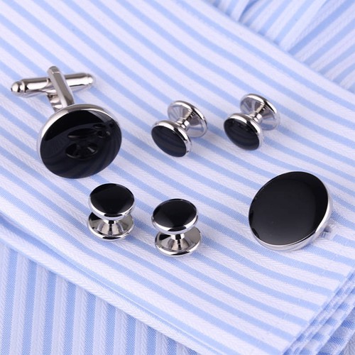 Mens Button Cuffs Wedding Tuxedo Cufflinks Natural Fastener Inlaid Studs 6Pcs - Picture 23 of 58
