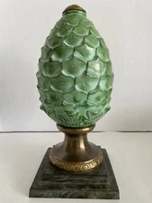 Bronze Artichoke Finial w/Acanthus Leaves mounted on a Bronze Base￼ Polychrome