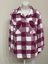 Member s Mark Women s Burgundy Ivory Plaid Button Up Long Sleeve Shacket s S