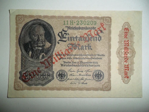 ANTIQUE 1 MILLIAERDE MARK GERMANY 1922 SPL WATERMARK D WHITE PAPER BANKNOTE