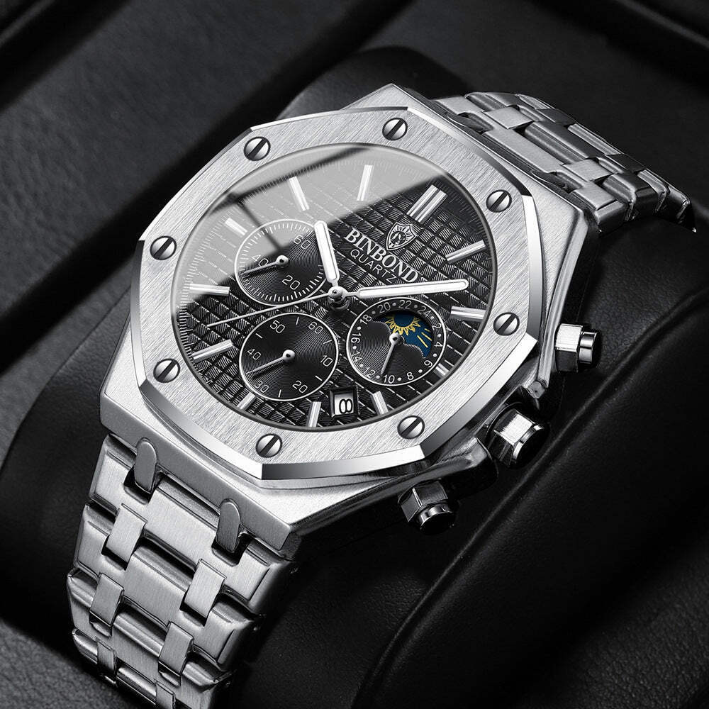 Men's Multi-Function Quartz Sports Watch with Butterfly Buckle Strap