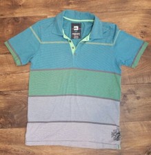 Quiksilver Men's Sz S Green/Blue Striped Cotton Polo Shirt Surfing,Skateboarding