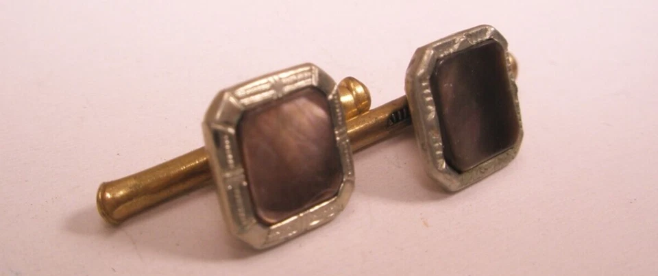 SINGLES(2) 3/8" Gray Squares Mother of Pearl Vintage Formal Tux Shirt Stud c252 - Image 4 of 4