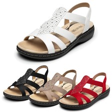 Women Summer Elastic Comfortable Slip On Arch Support Walking Beach Flat Sandals