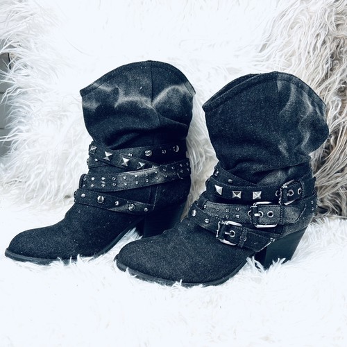 Report Black Gray Tie Dye Western Grunge Studded Ankle Boots 7.5 - Picture 2 of 10