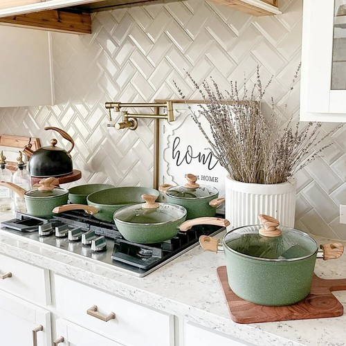 12Piece Pots and Pans Set Nonstick Induction Cookware Set Granite Coated Pot Set - 第 2/10 張圖片