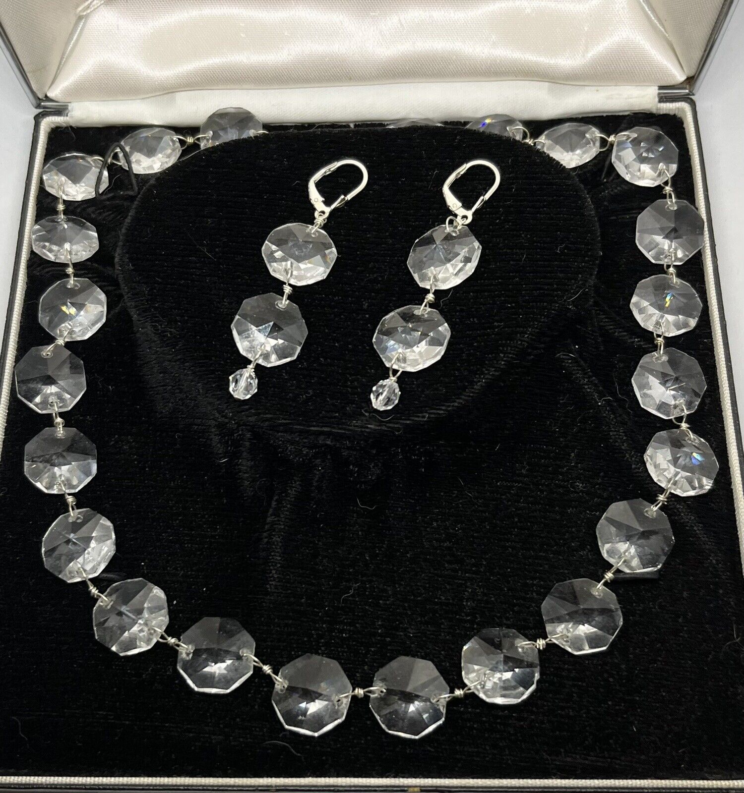 Crystal Signed Sterling Silver Necklace & Chandel… - image 7
