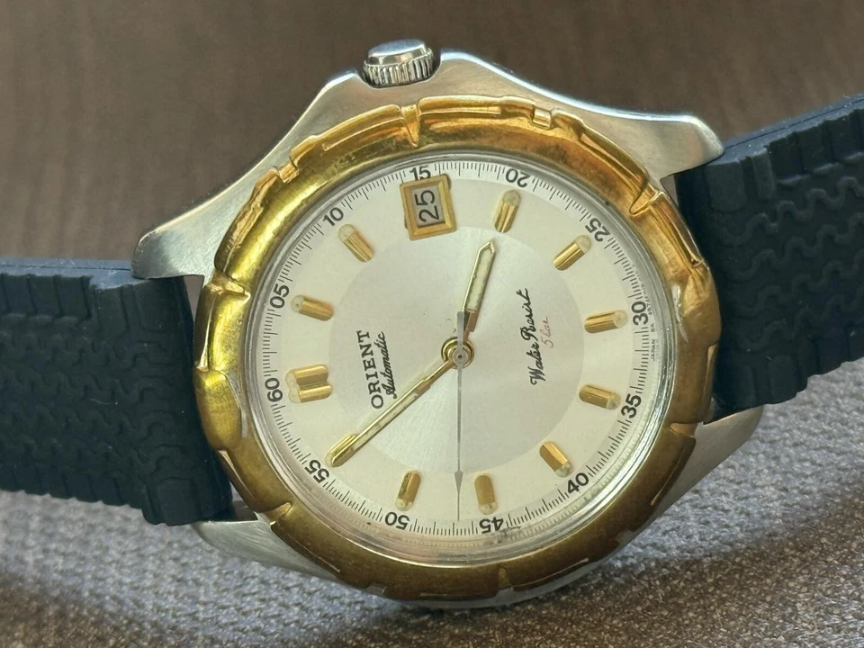 Reloj Vintage Orient Automático 5 Bar Fecha Hombres Muñeca Japón Correa Cuero 21J Raro Foto 2 de 4