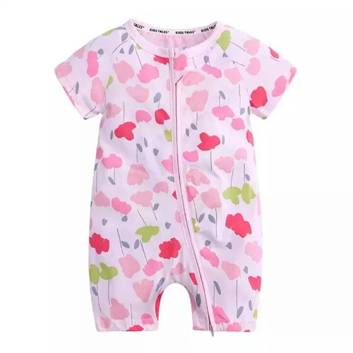 Baby Short Sleeve Zipper Rompers, Baby One Piece - Picture 6 of 48