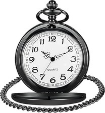 1/2/4X Mens Pocket Watch Quartz Dial Stainless Steel Case Arabic Numerals Luxury