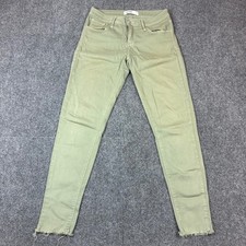 Just Black Olive Green Skinny Jeans Raw Hem Made in USA Size 27 Slim Fit Denim
