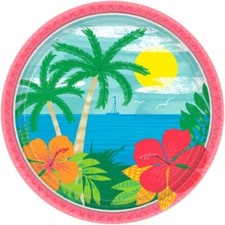 Summer Vibes Pool Tropical Beach Luau Theme Party Bulk 7" Paper Dessert Plates