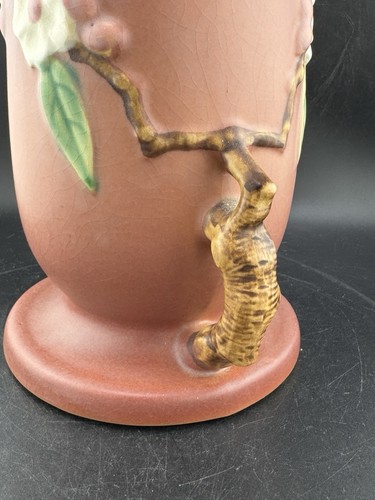 RAR ~ Roseville Apfelblüte Vintage Keramik Vase, Form 389-10, korallenrosa - Bild 14 von 16