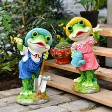Sungmor Resin Frog Statue Home Garden Yard Porch Lawn Unique Decorative Ornament