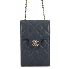 CHANEL Phone Case Matelass Caviar Skin AP0249 Bag Pouch Navy from JAPAN