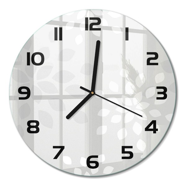 Runde Wanduhr Runde Glasuhr Glas-Wanduhr Blumenmuster Schwarze Zeiger Fi30 Cm-image