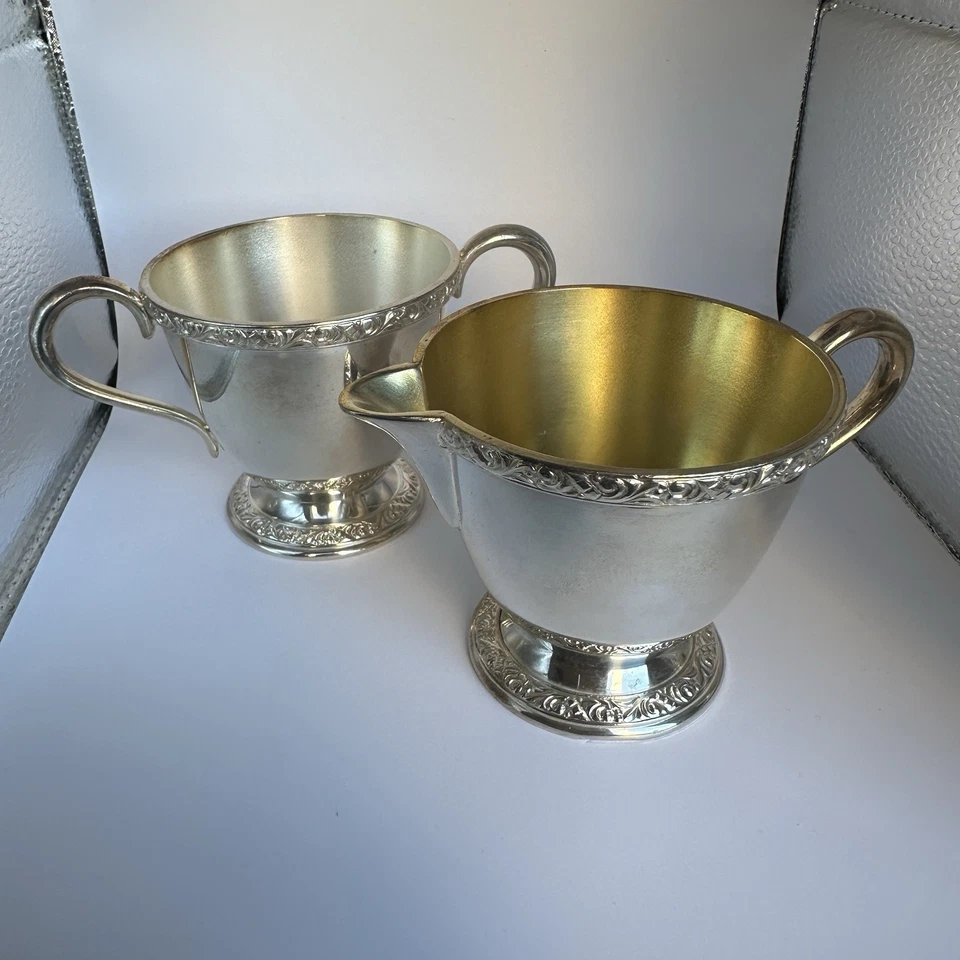 Crema y azucarero de plata vintage ONEIDA LTD “BROOKLINE” 2 piezas Foto 3 de 4