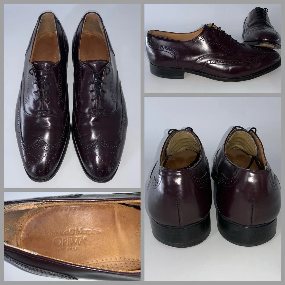 Johnston Murphy Optima Wingtip Oxford Shoes Sz. 10 Men Burgundy Leather USA YGI