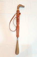 22" Long Shoe Horn Zebra Face Solid Brass Wood Leather Handmade Dressing Aid