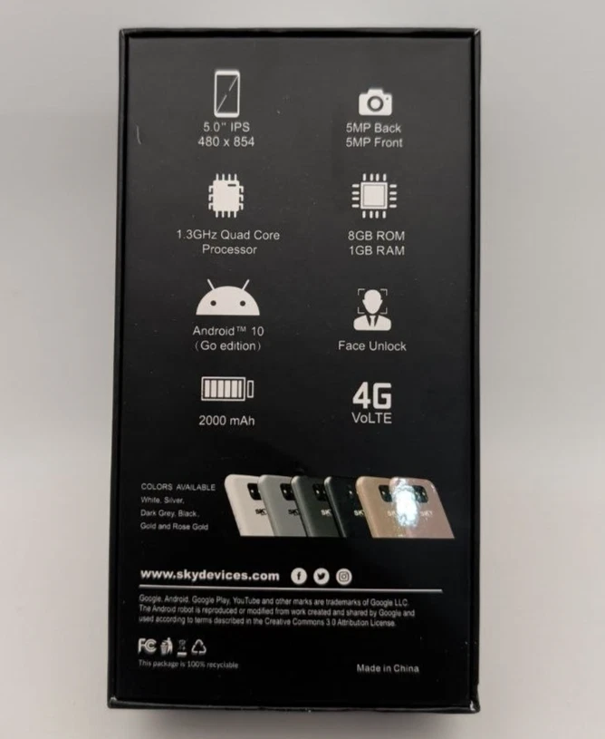 Sky Elite H5 Android Smartphone 8GB 5" HD Display 5MP Camera 4G LTE Dual SIM - Image 3 of 4