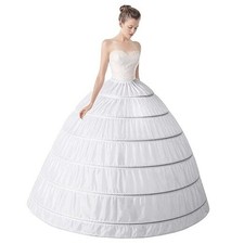 6-Hoops Hoop Skirt Crinoline Petticoat for Wedding Dress One Size White