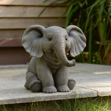 Baby Elephant Sitting Resin Statue Garden Wild Animal Decor Garden Statue