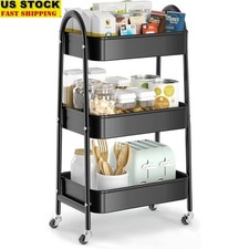 Multifunctional Rolling Utility Cart W/ Lockable Wheels  Sturdy Mesh Baskets US