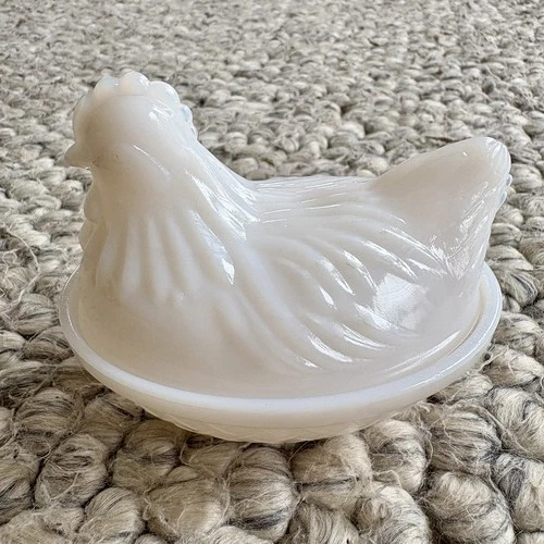 Vintage Hazel Atlas Milk Glass Mini Hen On Nest - 4" Candy Trinket Dish