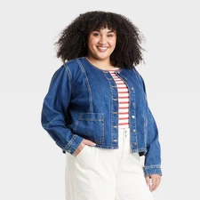 Women's Front Button-Down Jean Jacket - Ava & Viv Medium Wash 2X: