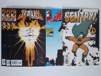 Lot of 5 SENTRY #1 (2000): 2 Regular, 1 Signed, 1 Rosen 1:50, 1 SDCC 1st App Key