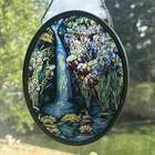 VTG 1989 GLASSMASTERS Louis C Tiffany Stained Glass Oval Suncatcher Waterfall