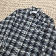 Vintage 70s Rockmount Ranch Wear Flannel Shirt Large 44 Blue Diamond Snap Cowboy