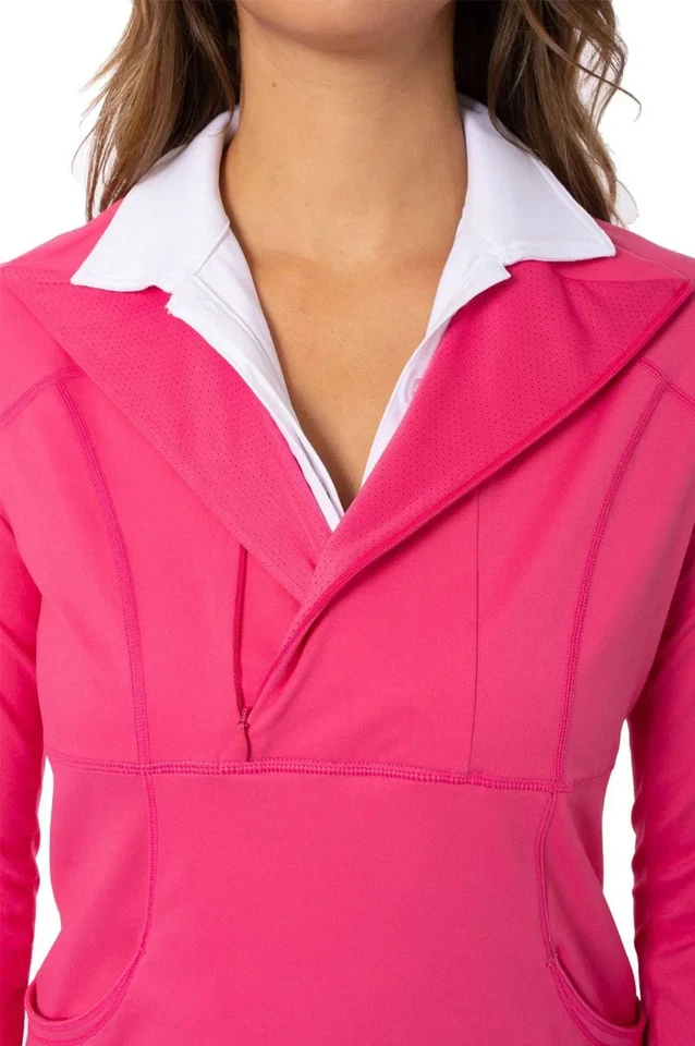 Pullover Golftini Talla Mediana Rosa Caliente Contraste Cuarto Cremallera Manga Larga Golf AD64 Foto 2 de 4