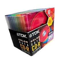 Blank CDs TDK CD-R Color Data 48x 80min Recordable Discs Slim Jewel Cases
