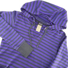 Patagonia Organic Cotton Purple Stripe Hoodie Dress Womens M Kangaroo Pocket