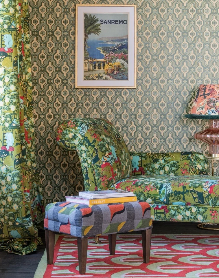 Anthropologie Mind The Gap Palloncini Verde Wallpaper New Green Beige Geometric - Image 4 of 4