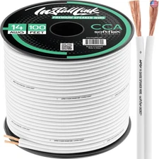 Install Link 14 Gauge Speaker Wire (White) for Car, Home or RV Audio Cable,