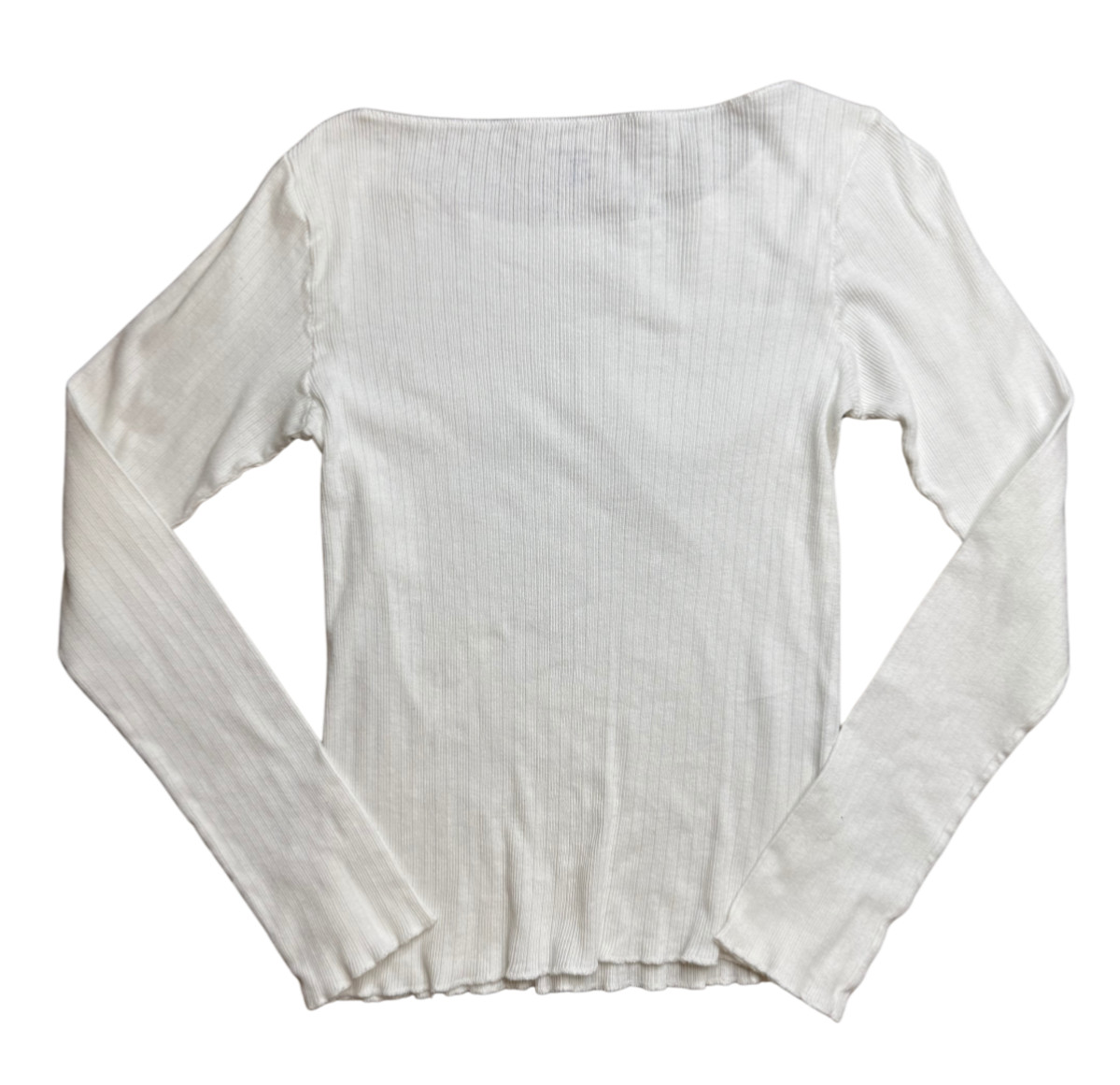 Brandy Melville John Galt White Ribbed Long Sleeve Shirt Top Y2K Grunge One Size