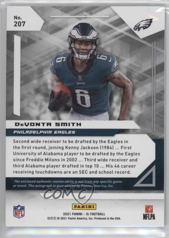 2021 Panini XR Triple Swatch 17/49 DeVonta Smith #207 Rookie Auto RC 1d59 - Image 2 of 3