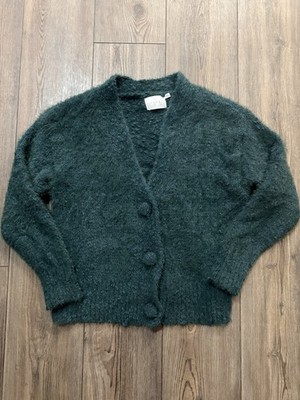 Lush Emerald Green Eyelash Knit Cardigan Fuzzy Button Sweater Women s Small
