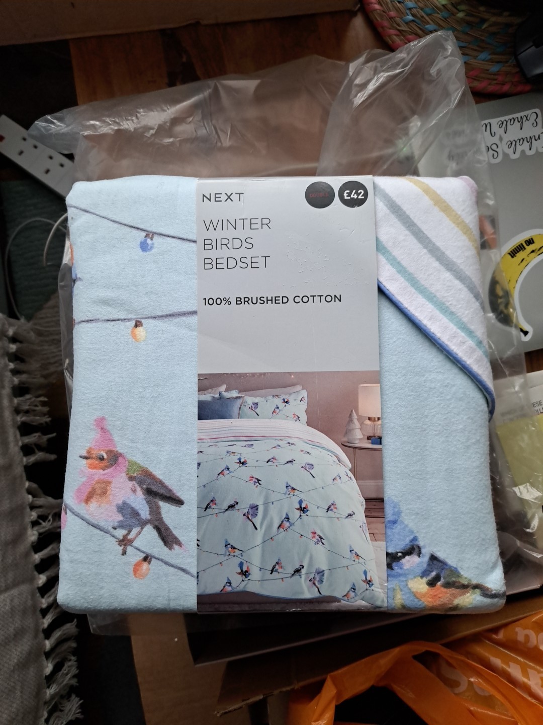 Brand New Next Winter Birds Brushed Cotton Double Duvet Cover Set