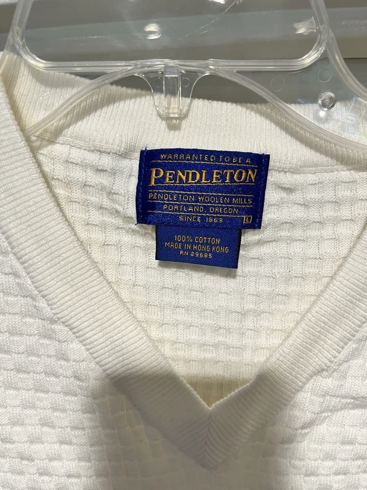 Vtg Pendleton Mens Sweater Vest L White Woven Grid Pattern Outdoor Hiking USA - Image 3 of 4