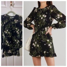 Reformation Resnick Dark Floral Butterfly Long Sleeve Ruffle Hem Mini Dress sz 2