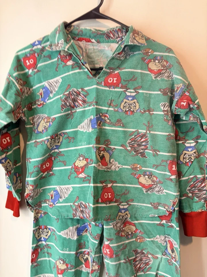 Vintage Homemade Football Taz Disney Pajamas Kids Size 6/8 Tazmanian Devil - Image 2 of 4