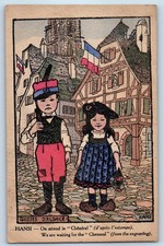 France Postcard Hansi The General is expected Kids of Alsace 1919 Antique