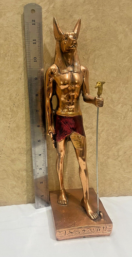 2x13 inch: Ebros Anubis Egyptian God of afterlife Handmade Black & Gold Statue - Picture 7 of 24