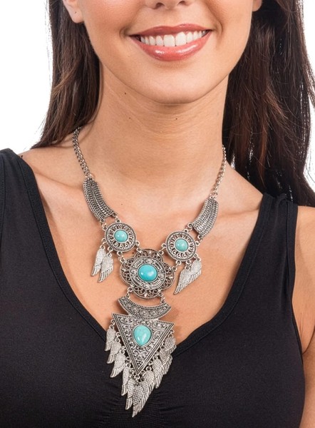 Feder Collier Western Boho Kette Fasching Karneval - Opulente Halskette Aus-image