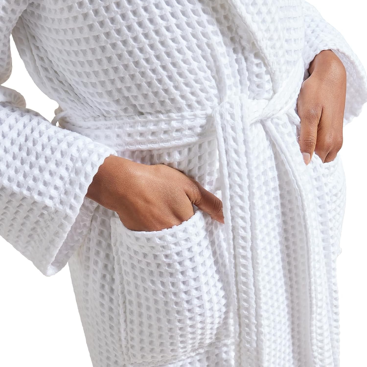 Christy Women's White 'Waffle' 100% Turkish Cotton Kimono Style Bathrobe In | : Medium - Image 8