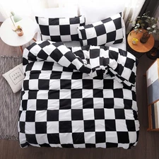 Duvet Cover Set Queen Size Plaid/Grid Pattern Geometric Checkered Hotel Luxur...